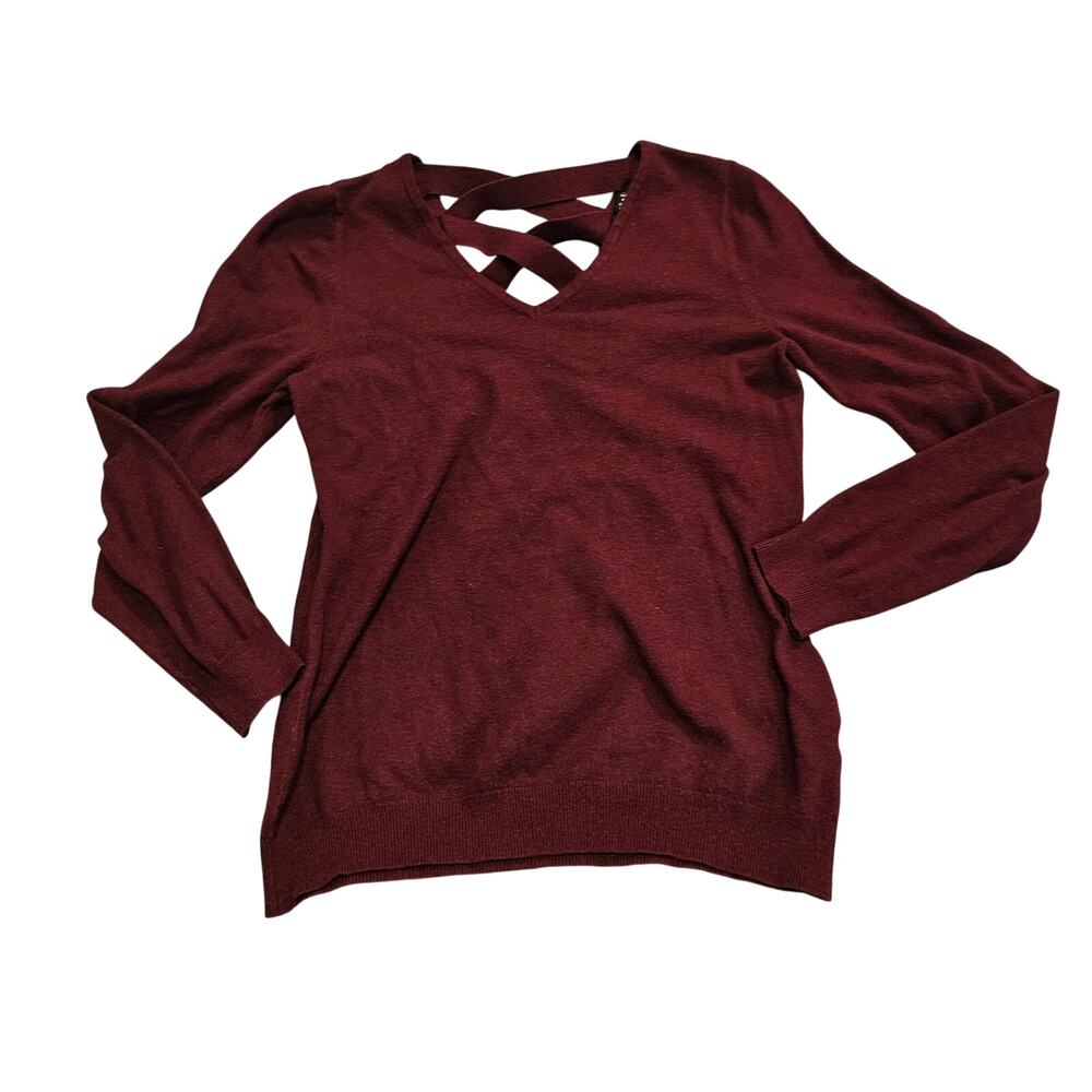 Love Ellie Burgundy Crisscross Neck Lightweight Knit Sweater Women's Small